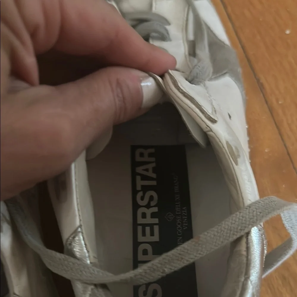 Women's Golden Goose White and Gray Super Star Sneakers - Picture 5 of 9